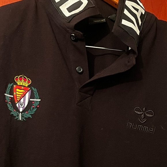 Hummel Polo Shirt Sz L Justo Munoz Black VALLADOLID logo collar - Picture 5 of 10